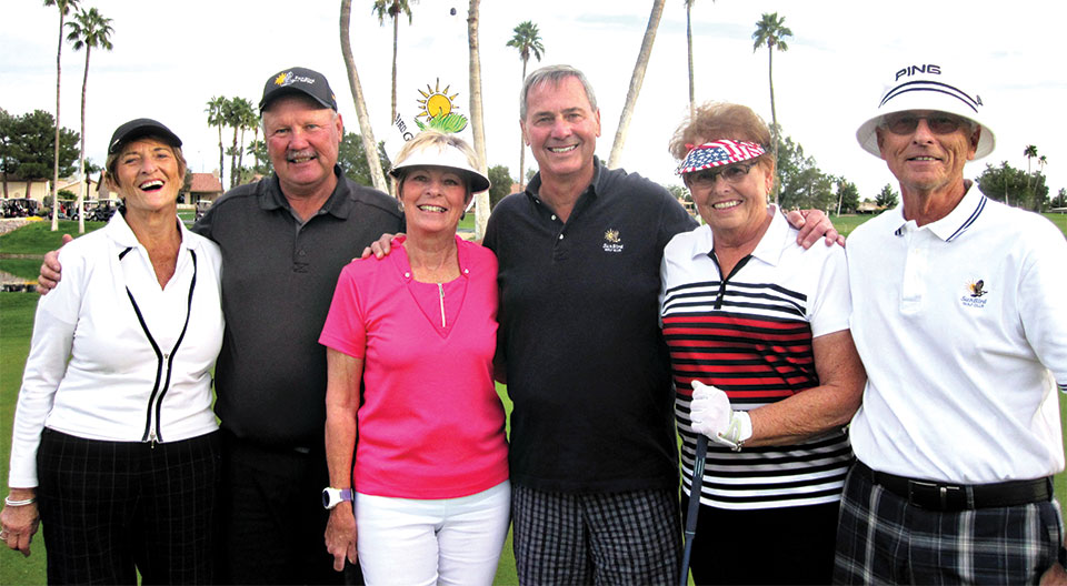 Couples Net   Shoot Out winners  Carolyn Jarvis and Wayne Onyx (center), second place Joyce Gerber and Paul Carlson (right) and third place Nancy Ratermann and Fred Nixon (left)