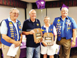 Newest SunBird Lions Melvin Jones Fellows, Lion Bill Reid and Lion Gail Holland flanked by PDG Fred Garmeson (left) and President Lion Ray Clark (right).