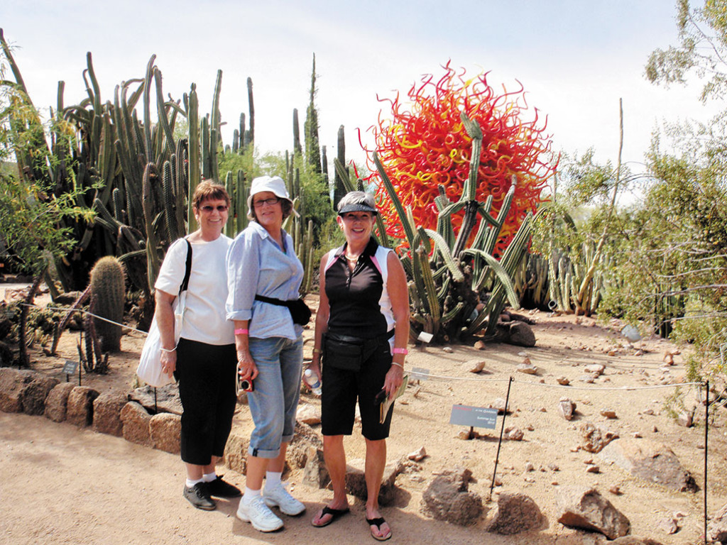 Bonnie Hokanson, Janice Sparks and Alice Whistler enjoying Chihuly in the Garden.