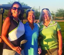 A few ladies play golf away during the over seed; Tammy Bachofner, Mary Murphy and Dee Lee.