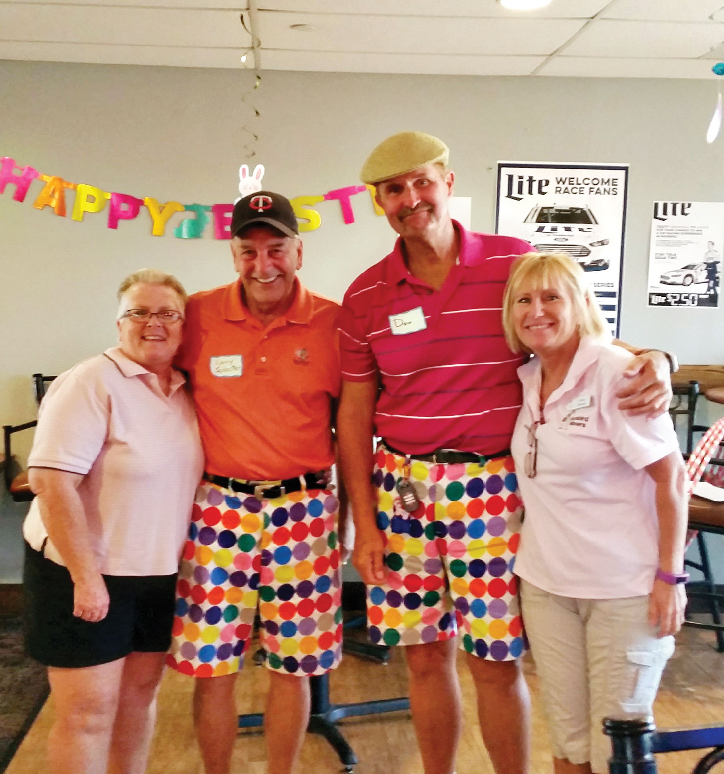 Pictured are Kerry Schuster, Larry Schuster, Don Kleinow and Donna Kleinow. Larry and Don’s wild shorts may have helped their game, since their teams had the best scores.