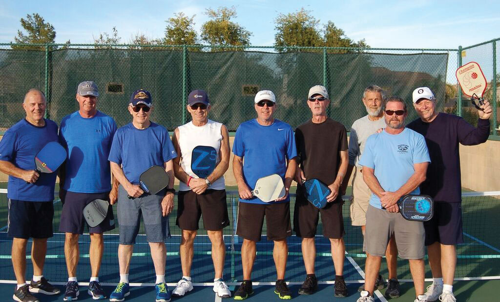 Men’s Pickleball team players from left are Jerry McInturf, Gary Shaugnessy, Ray Schwimmer, Greg Libby, Alan Trudeau, Larry Brink, Jeff Andrews, Dan Buescher (Captain) and Wayne Blosh