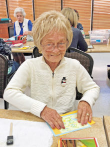 Nancy Sisler making Crystal Cards at a recent workshop