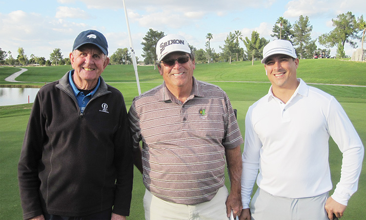 Gross Score Shoot Out (left to right): Gerry Tomlinson, 3rd; Gary Hodges, 1st; Andrew Hodges, 2nd