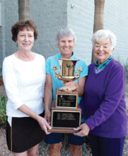 SunBird Cup winners (left to right): Carol Garrett (second), Karen Gilmore (first), and Kaye Wulfekuhler (third)