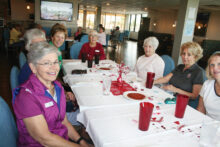 Niners celebrating Valentine's Day (left to right): Colleen Norgard, Lynette Martens, Jan Griffin, June Perdue, Sandy Ballou, Phyllis Zaccone, and Kitty Determan
